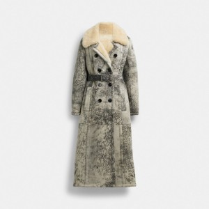 Abrigo COACH® Long Shearling Trench Mujer Negras | COFDW685