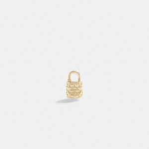 Aretes COACH® 14 K Quilted Signature Padlock Single Stud Mujer Doradas | COVRB545