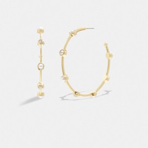 Aretes COACH® Classic Pearl Large Hoop Mujer Doradas | COCOK539