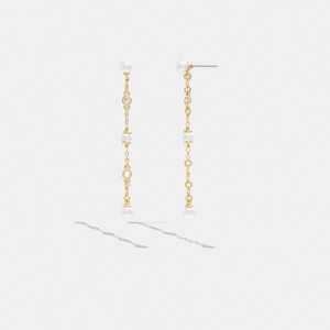 Aretes COACH® Classic Pearl Linear Mujer Doradas | COVRJ538