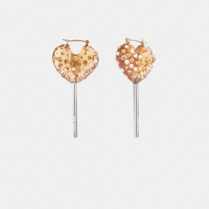 Aretes COACH® Heart Lollipop Mujer Plateadas Doradas | COZUF535