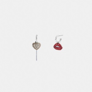 Aretes COACH® Lollipop And Lips Mismatch Mujer Plateadas Multicolor | COJPA532