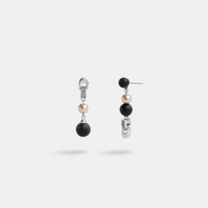 Aretes COACH® Signature Chain Pearl Drop Mujer Plateadas Rosas Multicolor | COILW523