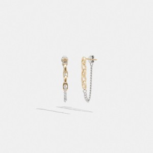 Aretes COACH® Signature Mixed Chain Drop Mujer Doradas Plateadas | CORVN519