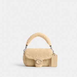 Bolsa Cruzada COACH® Tabby 12 In Shearling Mujer Plateadas Creme | COZUB275