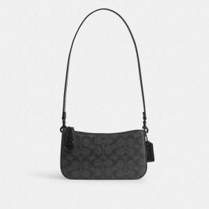 Bolsa de Hombro COACH® Penn In Signature Canvas Mujer Negras Gris Negras | CORVE200