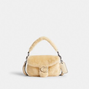 Bolsa de Hombro COACH® Pillow Tabby 18 In Shearling Mujer Plateadas Creme | COPJB194