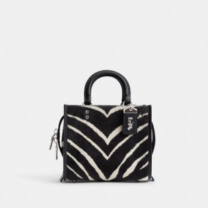 Bolsa de Hombro COACH® Rogue 20 In Haircalf With Zebra Print Mujer Plateadas | COSGC192