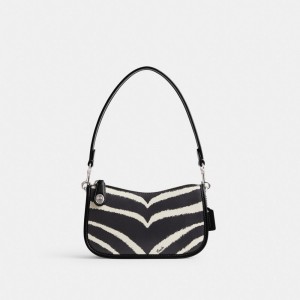 Bolsa de Hombro COACH® Swinger 20 With Zebra Print Mujer Plateadas | COCTS182