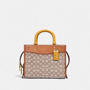 Bolsa de Mano COACH® Rogue 25 In Signature Textile Jacquard Mujer Marrones Gris | COGSJ241