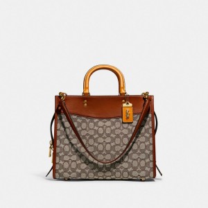 Bolsa de Mano COACH® Rogue In Signature Textile Jacquard Mujer Marrones Gris | COZUS236