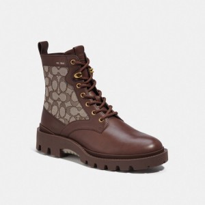 Botas COACH® Citysole Lace Up In Signature Jacquard Hombre Cafe | COSGL972