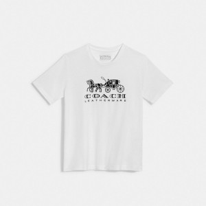 Camiseta COACH® Horse And Carriage In Organic Cotton Mujer Blancas | COSCO579