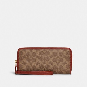 Cartera COACH® Continental In Signature Canvas Mujer Marrones Rojas | COJPM116