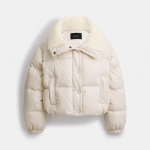 Chaqueta COACH® Cropped Puffer With Sherpa Mujer Blancas | COLIB653