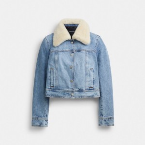 Chaqueta COACH® Shearling Collar Denim Mujer Azules | COCOF643