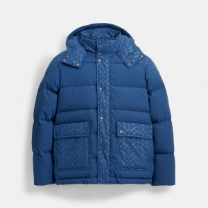 Chaqueta COACH® Signature Front Pocket Puffer Hombre Azules Oscuro | COJPH915