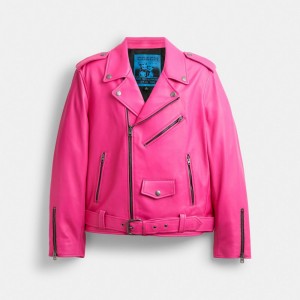 Chaqueta COACH® The Lil Nas X Drop Biker Mujer Rosas | COZUP639