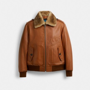 Chaqueta COACH® The Lil Nas X Drop Shearling Utility Bomber Hombre Marrones | COKOG914