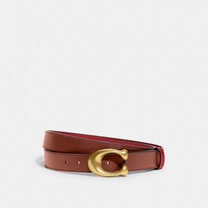 Cinturón COACH® Sculpted C Buckle Cut To Size Reversible, 32 Mm Mujer Rojas | COHAI448