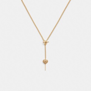 Collar COACH® Heart Lollipop Lariat Mujer Doradas | COFDI502