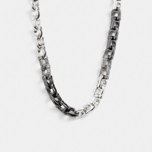 Collar COACH® Pavé Signature Mixed Chain Mujer Plateadas | COCTM494