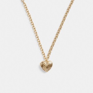 Collar COACH® Quilted Signature Heart Locket Mujer Doradas | CONWB491