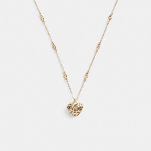 Collar COACH® Quilted Signature Heart Pendant Mujer Doradas | COMQV490