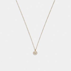 Collar COACH® Signature Crystal Pearl Pendant Mujer Doradas | COMQC489