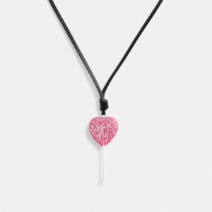 Collar COACH® The Lil Nas X Drop Heart Lollipop Mujer Plateadas Rosas | COHAS479