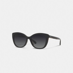 Lentes de Sol COACH® Beveled Signature Oversized Cat Eye Mujer Negras | COYXZ406