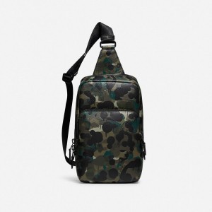 Mochila COACH® Gotham Pack With Camo Print Hombre Negras Verde Azules | COPJJ889