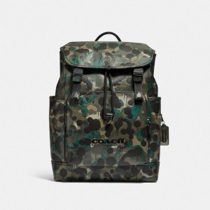 Mochila COACH® League Flap With Camo Print Hombre Negras Verde Azules | COTCS884