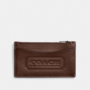 Porta Tarjetas COACH® Zip With Badge Mujer Cafe | COJCO324