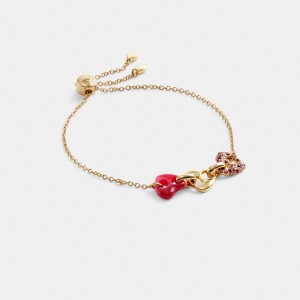 Pulsera COACH® Pavé Hearts Chain Link Slider Mujer Doradas Rosas Multicolor | COFDY554