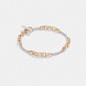 Pulsera COACH® Signature Mixed Chain Mujer Doradas Plateadas | COKOW550