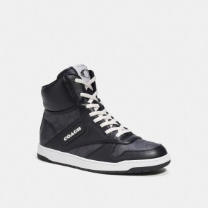 Tenis COACH® C202 High Top In Signature Canvas Hombre Gris Negras | COGSZ946