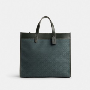 Tote COACH® Field 40 In Micro Signature Jacquard Hombre Verde | COHAN843