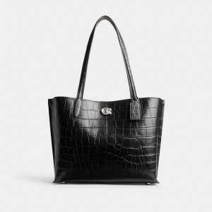 Tote COACH® Willow Mujer Plateadas Negras | COFDC138