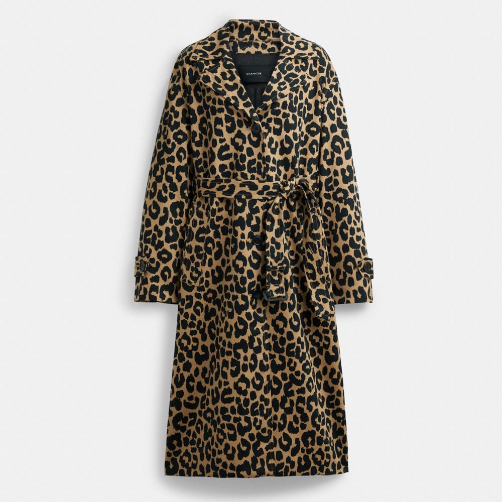 Abrigo COACH® Leopard Oversized Trench Mujer Leopardo | COGSE686