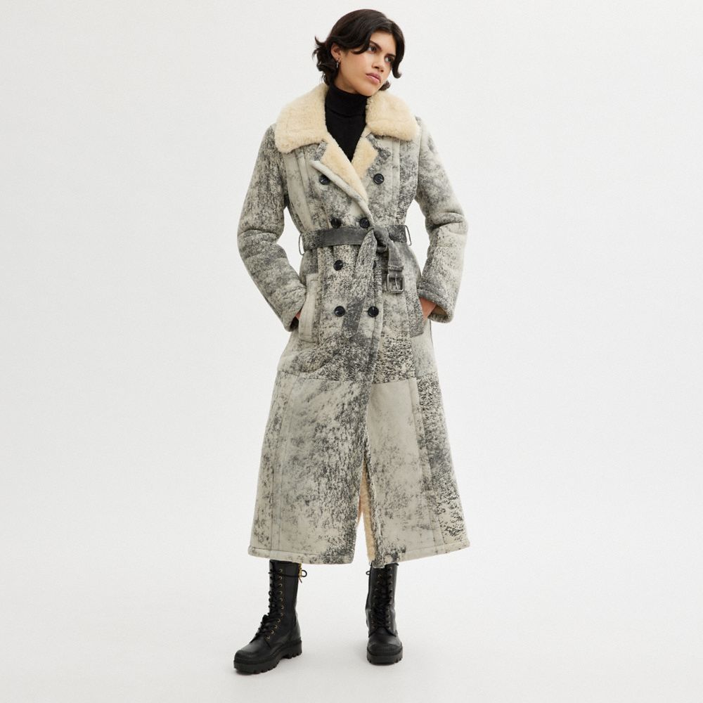 Abrigo COACH® Long Shearling Trench Mujer Negras | COFDW685