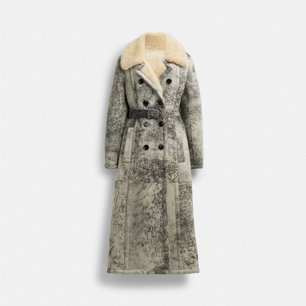 Abrigo COACH® Long Shearling Trench Mujer Negras | COFDW685