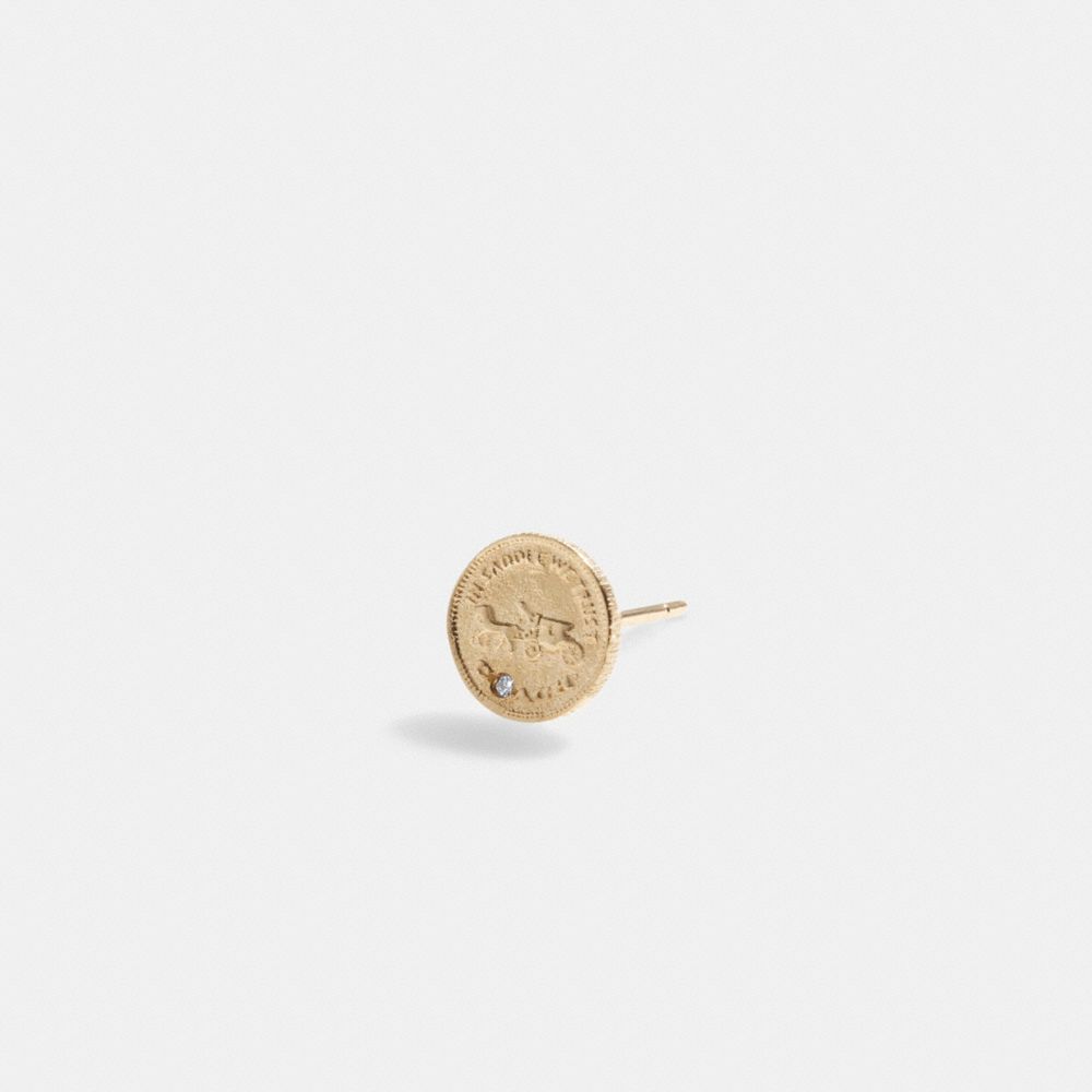 Aretes COACH® 14 K Coin Single Stud Mujer Doradas | COZUM548