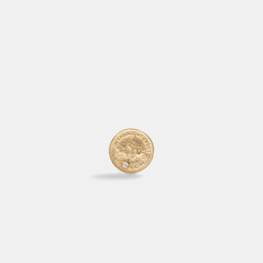 Aretes COACH® 14 K Coin Single Stud Mujer Doradas | COZUM548