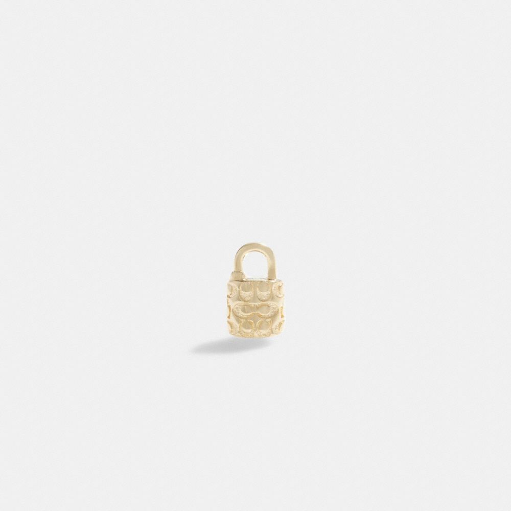 Aretes COACH® 14 K Quilted Signature Padlock Single Stud Mujer Doradas | COVRB545