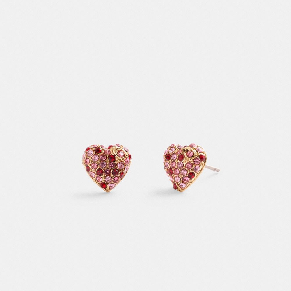 Aretes COACH® Pavé Heart Stud Mujer Doradas Rosas Multicolor | COGSO530