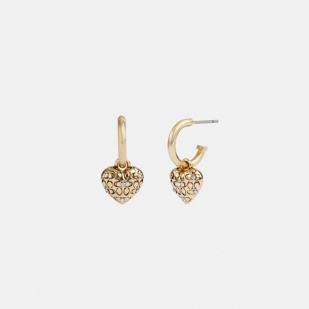 Aretes COACH® Quilted Signature Heart Huggie Mujer Doradas | COPJR525