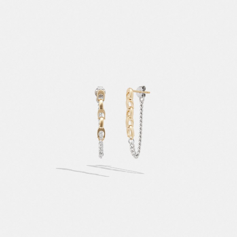 Aretes COACH® Signature Mixed Chain Drop Mujer Doradas Plateadas | CORVN519