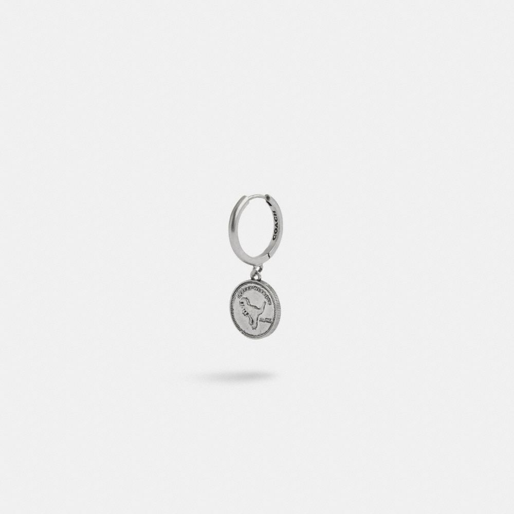 Aretes COACH® Sterling Coin Single Huggie Mujer Plateadas | COEBB518