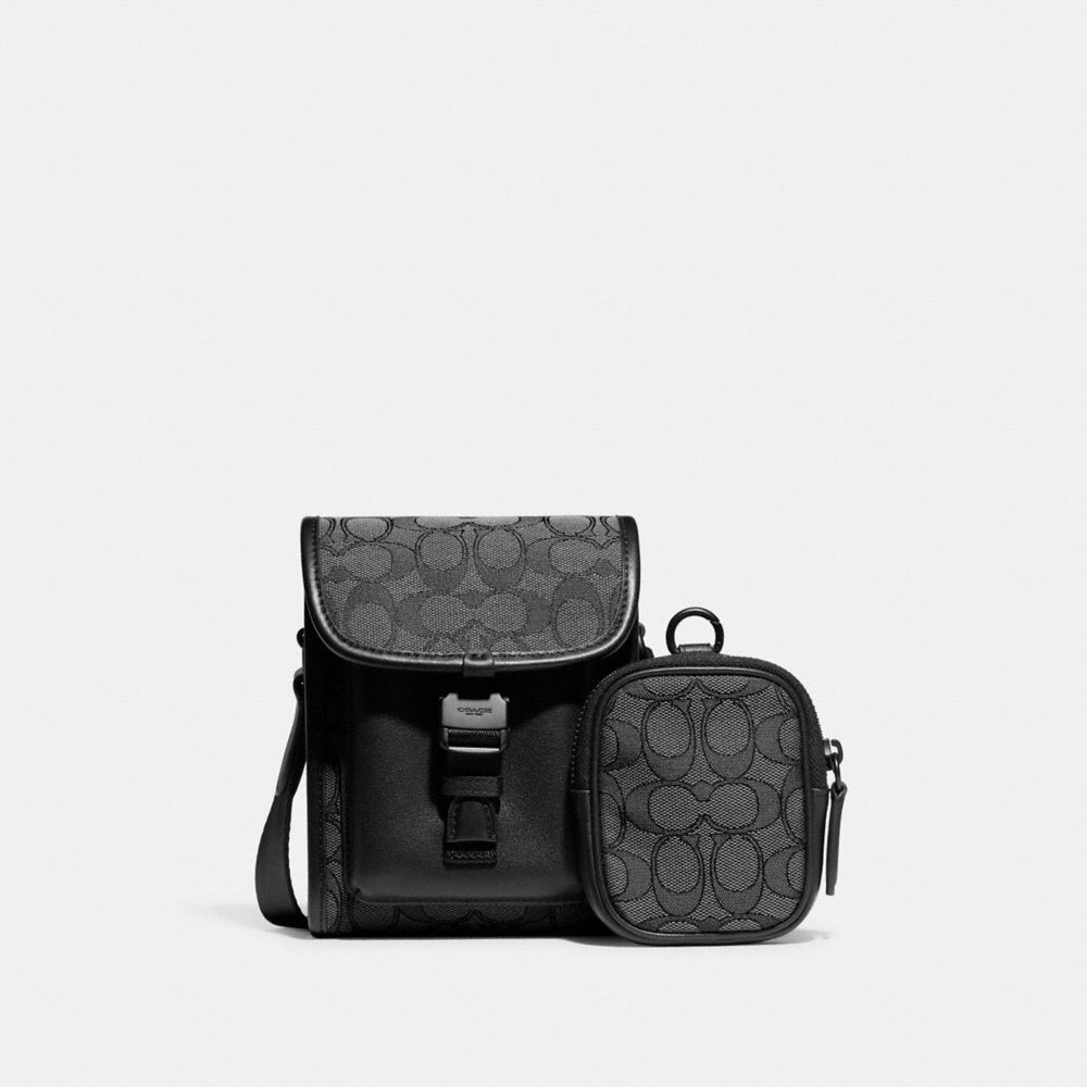 Bolsa Cruzada COACH® Charter North/South With Hybrid Pouch In Signature Jacquard Hombre Gris Negras | COJPK863